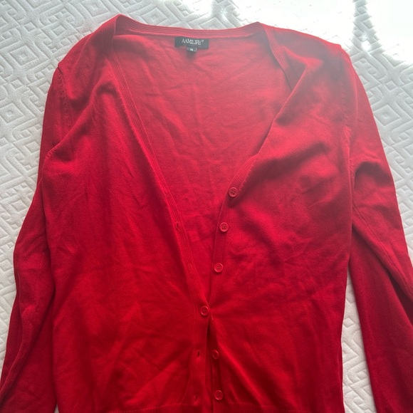 AAmilife Red Button Down Open Front Red Cardigan Size S(4) - Picture 5 of 9
